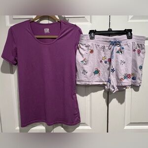 2 Pc PJ Set 💜 LIFE IS GOOD Beach Sleep Shorts & Solid Purple Short Sleeve Top